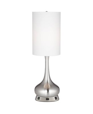 Modern Table Lamp with USB and AC Power Outlet Workstation Charging Base 24.5" High Brushed Nickel Droplet Living Room Desk Bedroom