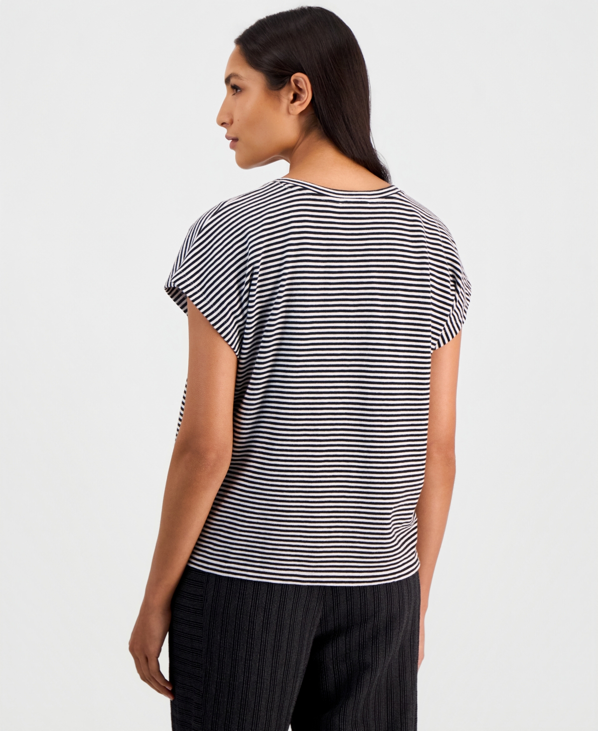 Eileen Fisher Women's Cotton Striped Cap-Sleeve Crewneck Tee