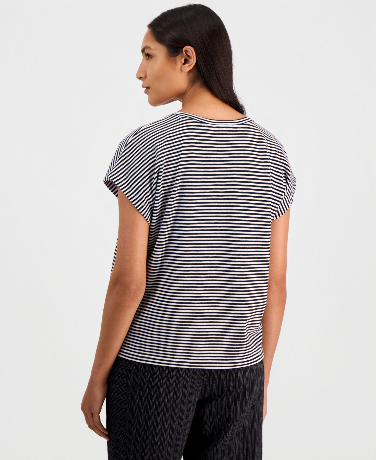 Women's Cotton Striped Cap-Sleeve Crewneck Tee