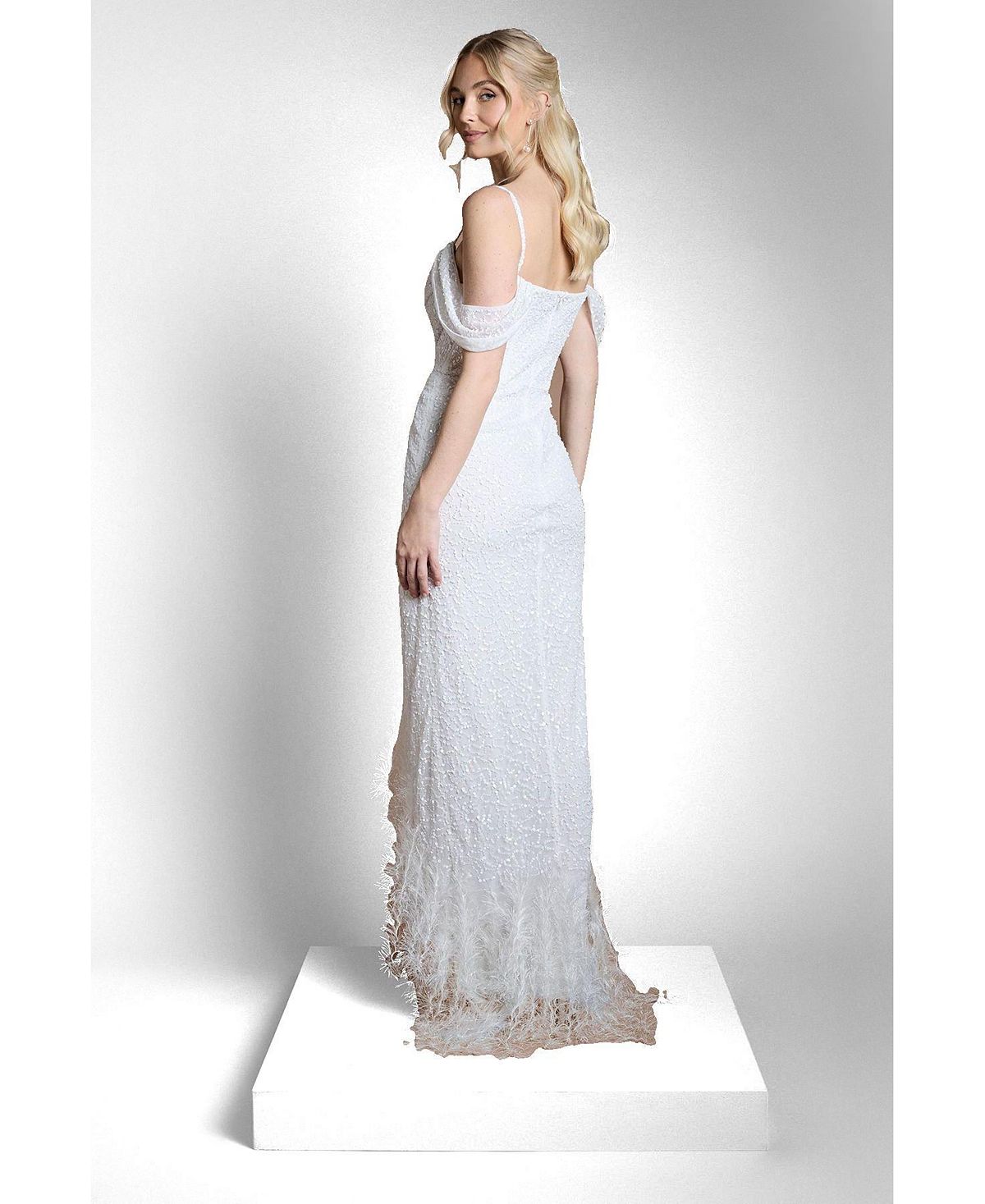 Coast Women's Bardot Neck Feather Trim Maxi Dress view 3 — MAYCSS fashion products