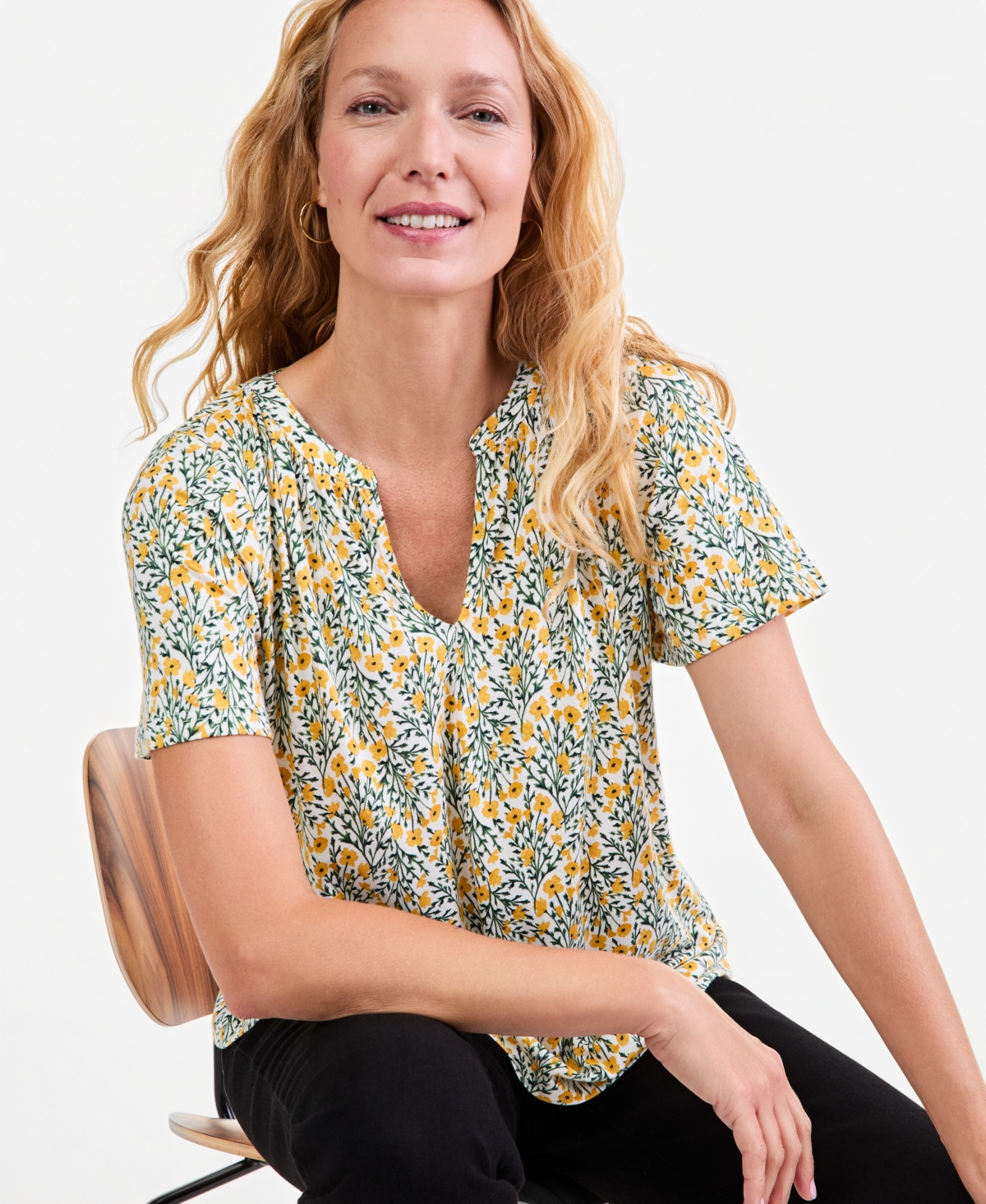 Style & Co Women's Patterson Flora Short-Sleeve Split-Neck Floral Blouse, Macy's Exclusive