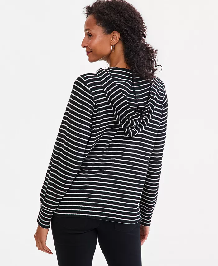 Women's Striped Waffle Hoodie - thumbnail 7
