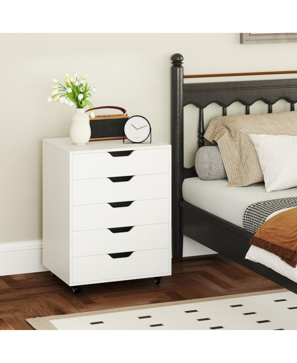 Gouun 5-Drawer Rolling File Cabinet with Lockable Wheels and Storage Top