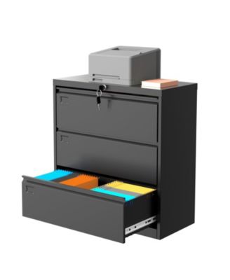3 Drawer Lateral Filing Cabinet with Lock - Heavy Duty Metal File Organizer - Fits Letter/Legal/A4 Documents - Secure Storage, Easy Assembly