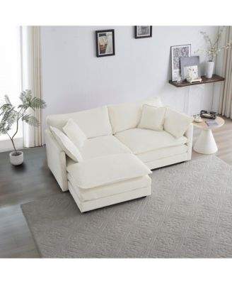 Chenille Two-Seater Sofa with 1 Footrest, 2 Seater L-Shaped Sectional with Ottoman,Loveseat with Ottoman for Small Living