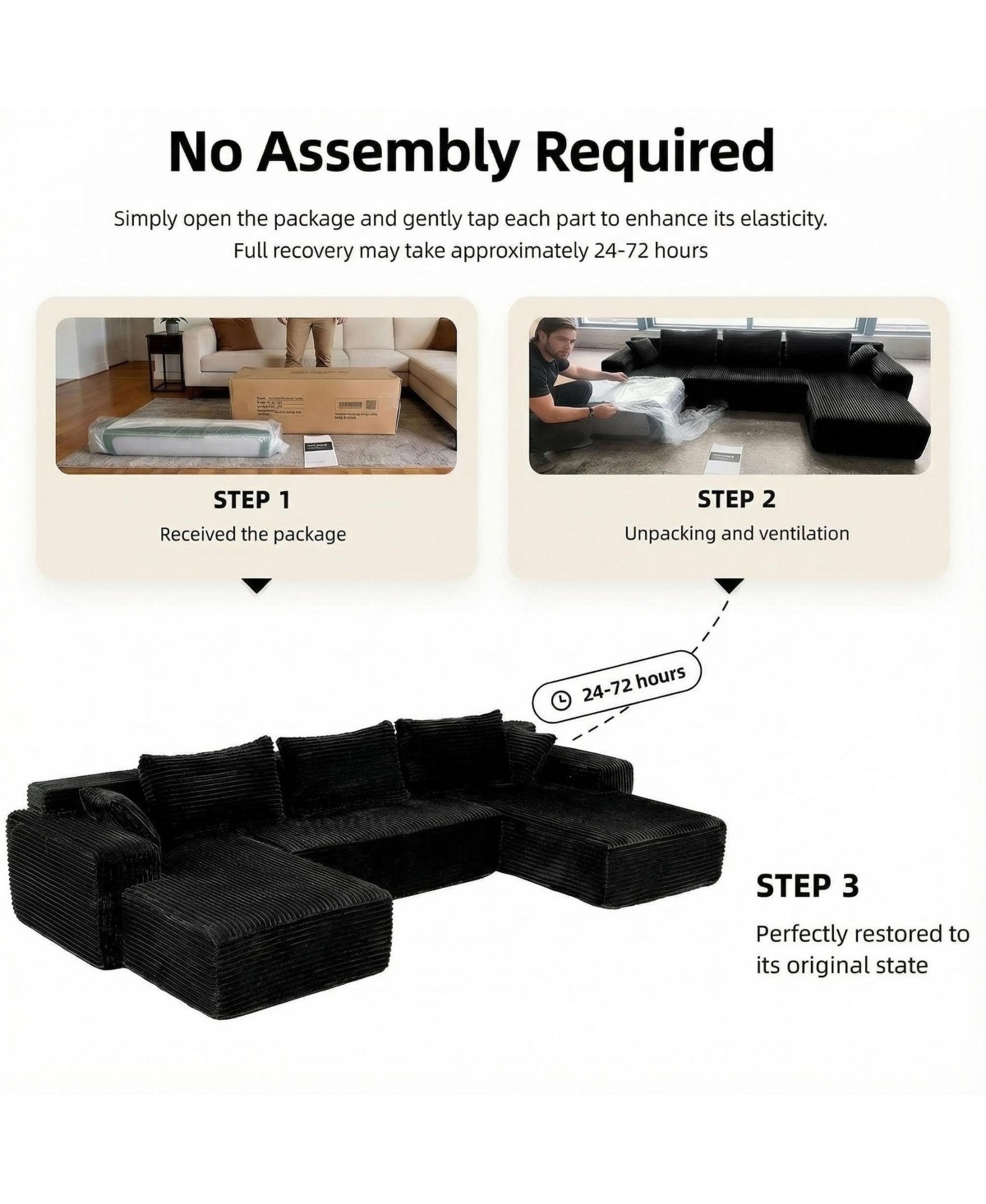 Homsee 3-Piece U-Shaped Sectional Sofa Set With Pillows