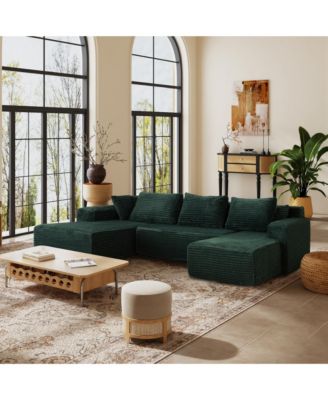 3-Piece U-Shaped Sectional Sofa Set With Pillows, Corduroy Convertible Couch