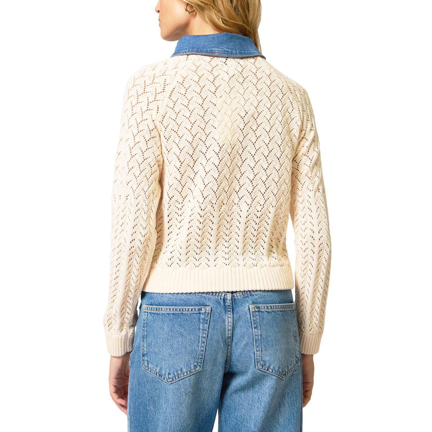 Women's Hazel Denim Collared Pointelle Sweater