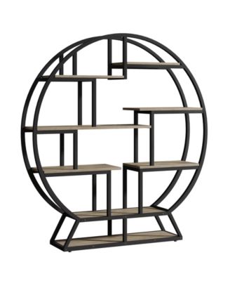 63 Inch Round Bookcase with Open Staggered Display Shelves