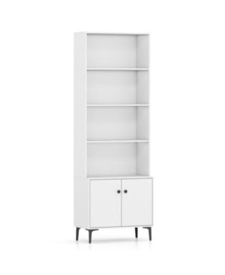 Bookshelf with 2 Cabinet Doors and Anti-Tip Safety Straps for Storage
