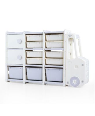 Truck-Shaped Toy Chest for Kids with 11 Removable Bins and Storage Cabinets