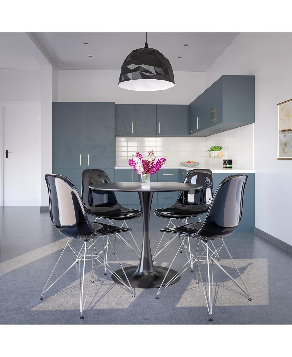 LeisureMod Cresco Acrylic Dining Chair Set of Chrome Eiffel Base and Curved Back Design