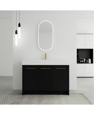 Modern Chestnut Bathroom Vanity with Resin Sink, Soft Close Doors, Scratch and Water Resistant Plywood Cabinet