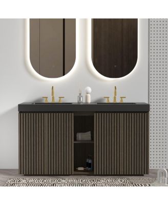 60 Inch Double Sink Bathroom Vanity with Quartz Top, Soft Close Fluted Doors, Adjustable Shelves, Ample Storage, Modern Design