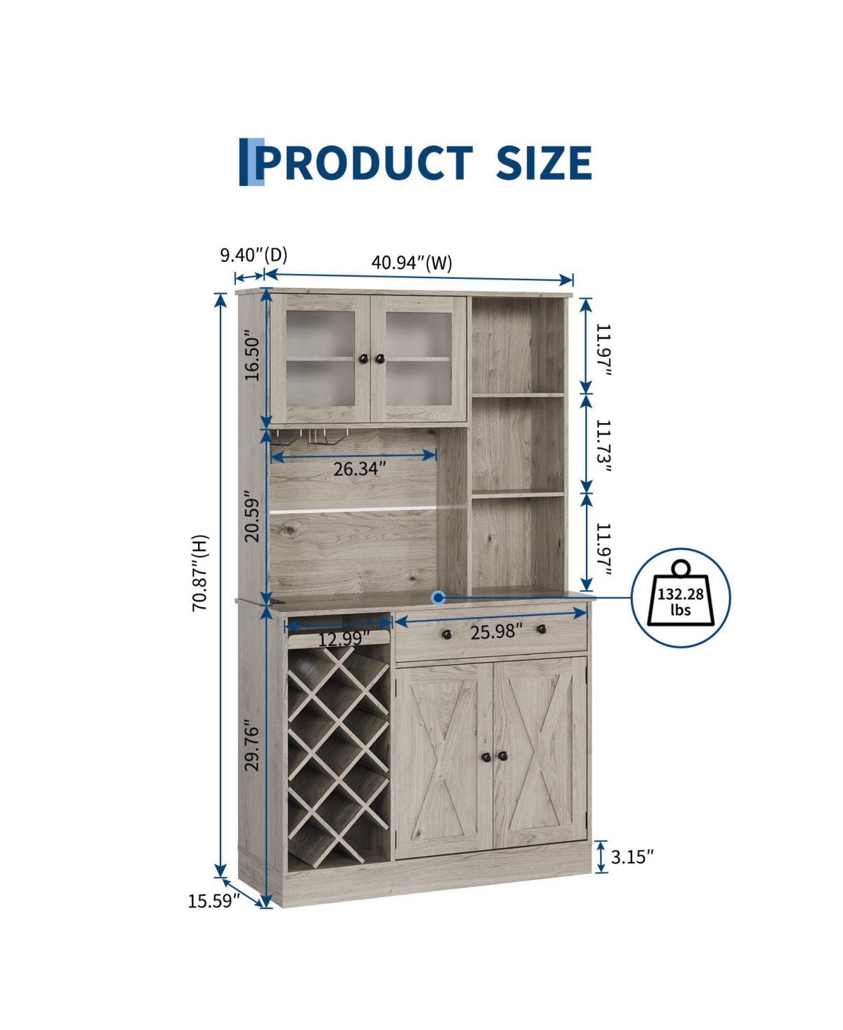 homfan Coffee Bar Cabinet with Power Outlet and Barn Doors, Sideboard Buffet with Wine Rack, Storage Cabinet for Kitchen, Dining Room