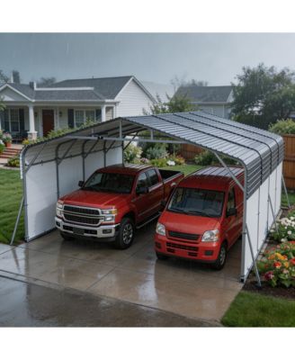 Hardtop Steel Carport with Solar Light, Heavy Duty Metal Vehicle Shelter for Cars Trucks Boats Driveway Patio