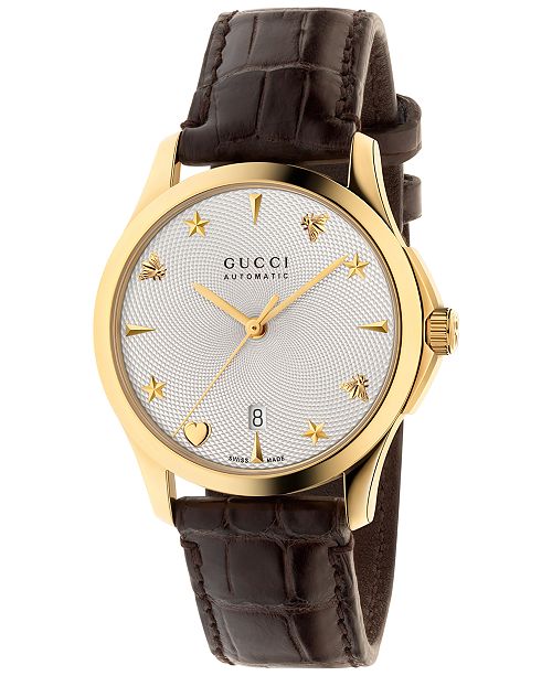 Gucci Women S Swiss Automatic G Timeless Dark Brown Alligator Leather Strap Watch 38mm Ya126470 Reviews All Fine Jewelry Jewelry Watches Macy S