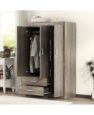 3-Door Wardrobe with 2 Drawers Wood Grain Effect