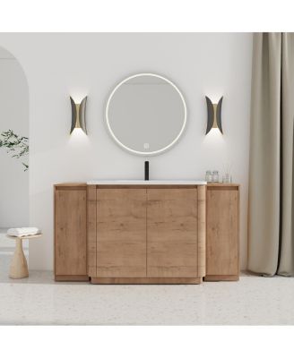 Modern Bathroom Vanity with Ceramic Sink, Freestanding Storage Cabinet, Soft Close Doors, Adjustable Shelves