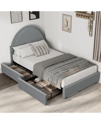 Twin Modern Boucle Upholstered Platform Bed Frame with 2 Storage Drawers, Sturdy MDF and Wooden Slats, No Box Vernal Needed
