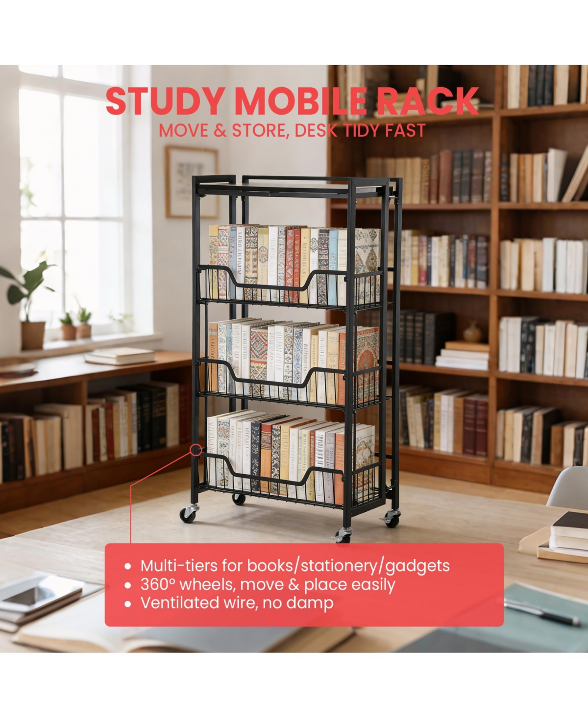 homfan 3 Tier Bar Cart, 20 Inch Rolling Utility Cart with Locking Casters for Kitchen or Pantry