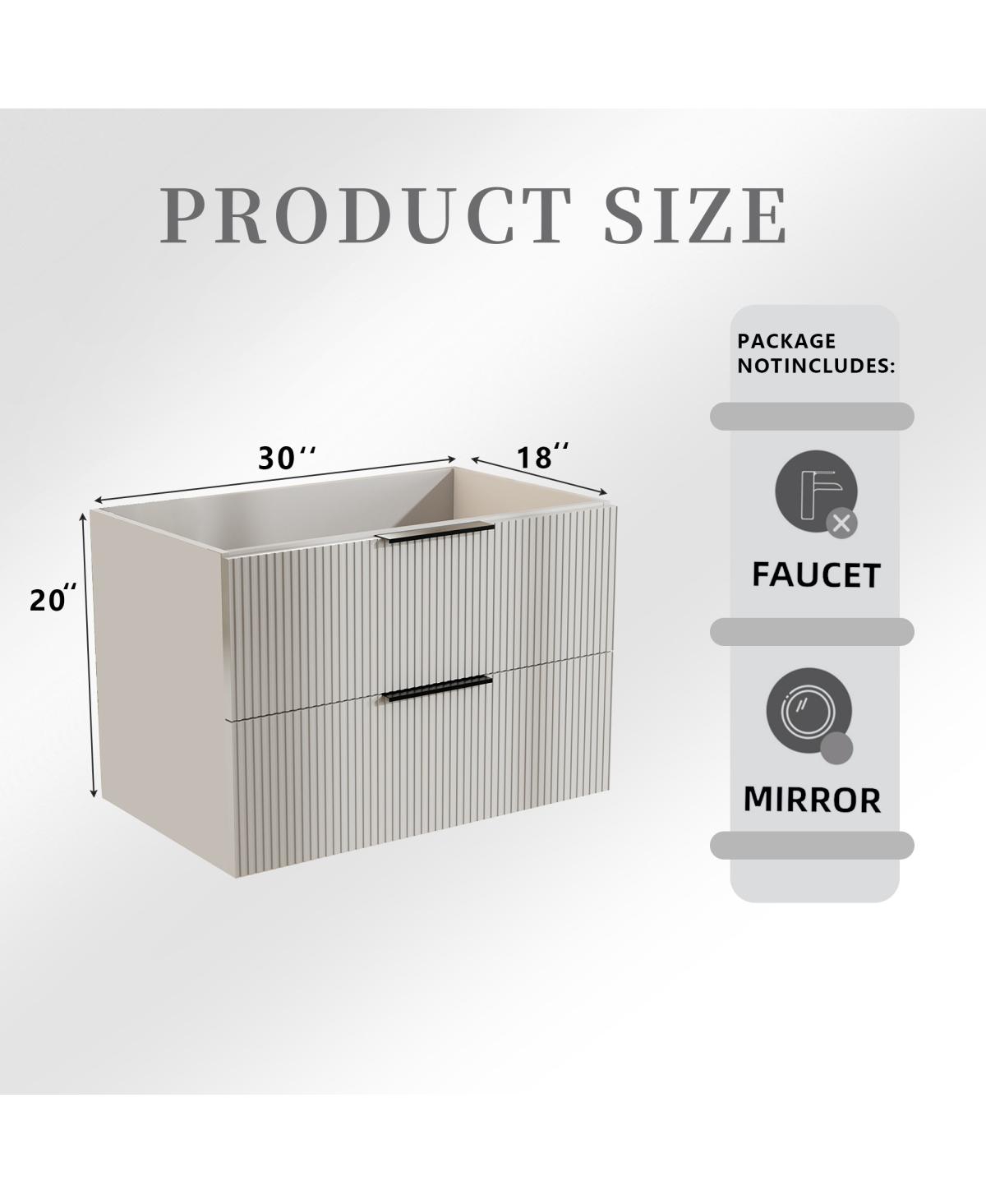 Sillysis Wall Mounted Bathroom Vanity with Ribbed Drawers, U-Shaped Organizer