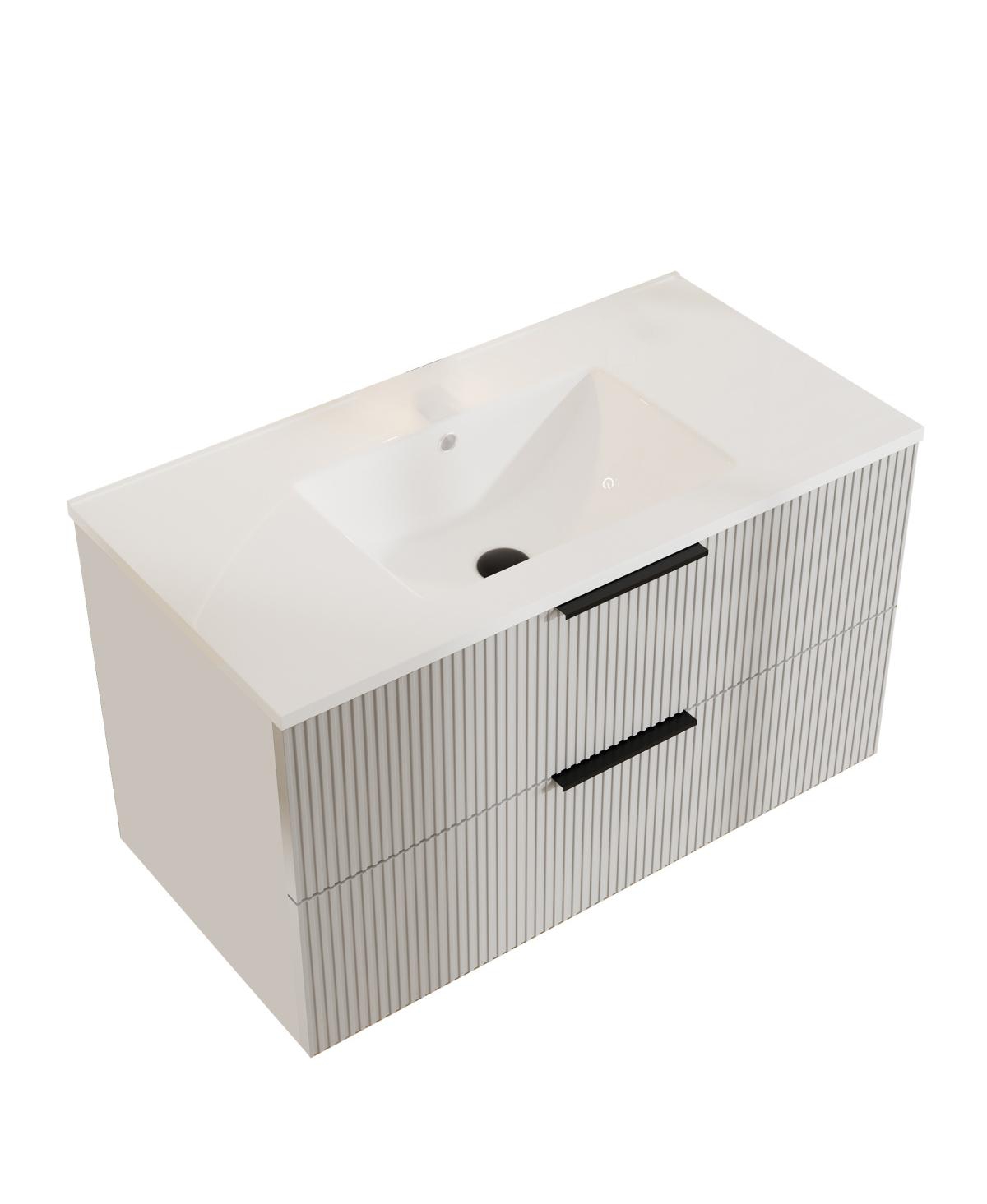 Sillysis Wall Mounted Bathroom Vanity with Ribbed Drawers, U-Shaped Organizer