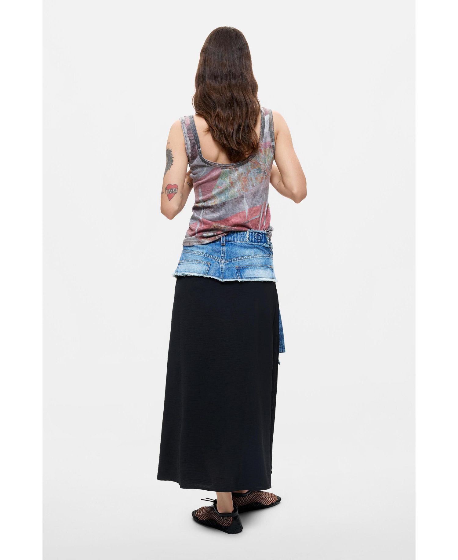Women's Long pleated denim skirt