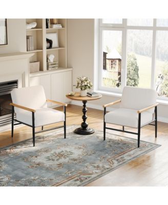 Set of 2 Modern Sherpa Accent Armchairs, Upholstered Chairs, Thick Seat Cushions, Iron Frame, Lounge Chairs for Living Room or Bedroom