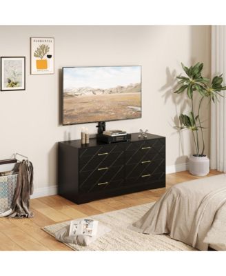 Modern TV Stand Dresser with Adjustable Mount for 32-80 Inch TVs,  6 Drawer Storage Cabinet, Media Console Table, Bedroom