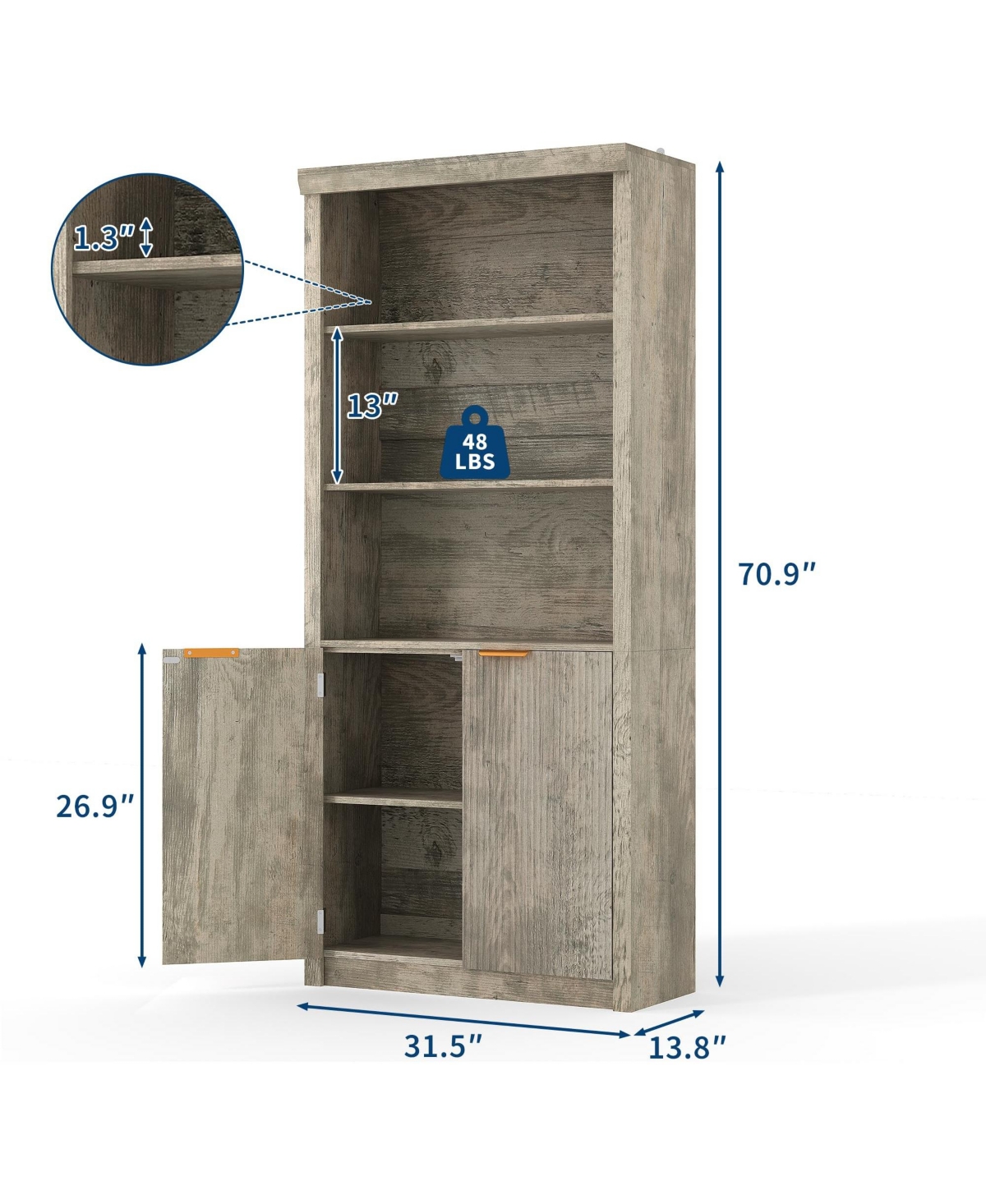 homfan 2 Sets Tall Wooden Bookcase Cabinet with Doors, 5 Adjustable Shelves, Freestanding Modern Storage for Home Office or Living Room