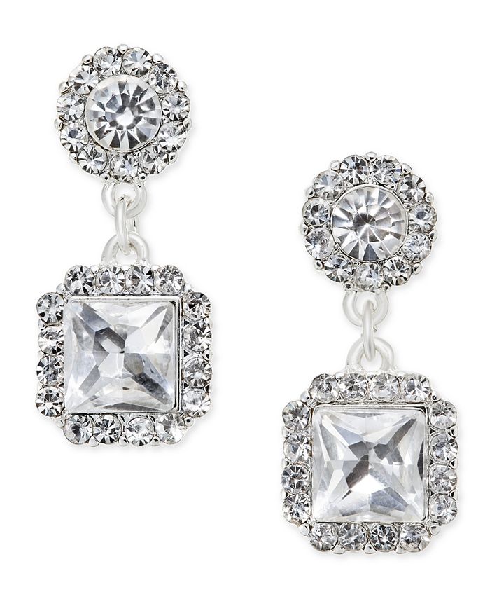 Charter Club Silver-Tone Square Crystal Drop Earrings, Created for Macy ...