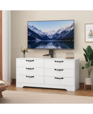 63"Modern TV Stand for Up to 75" TV, Adjustable Height Media Console with 6 Drawers, MDF Entertainment Center for Living Room