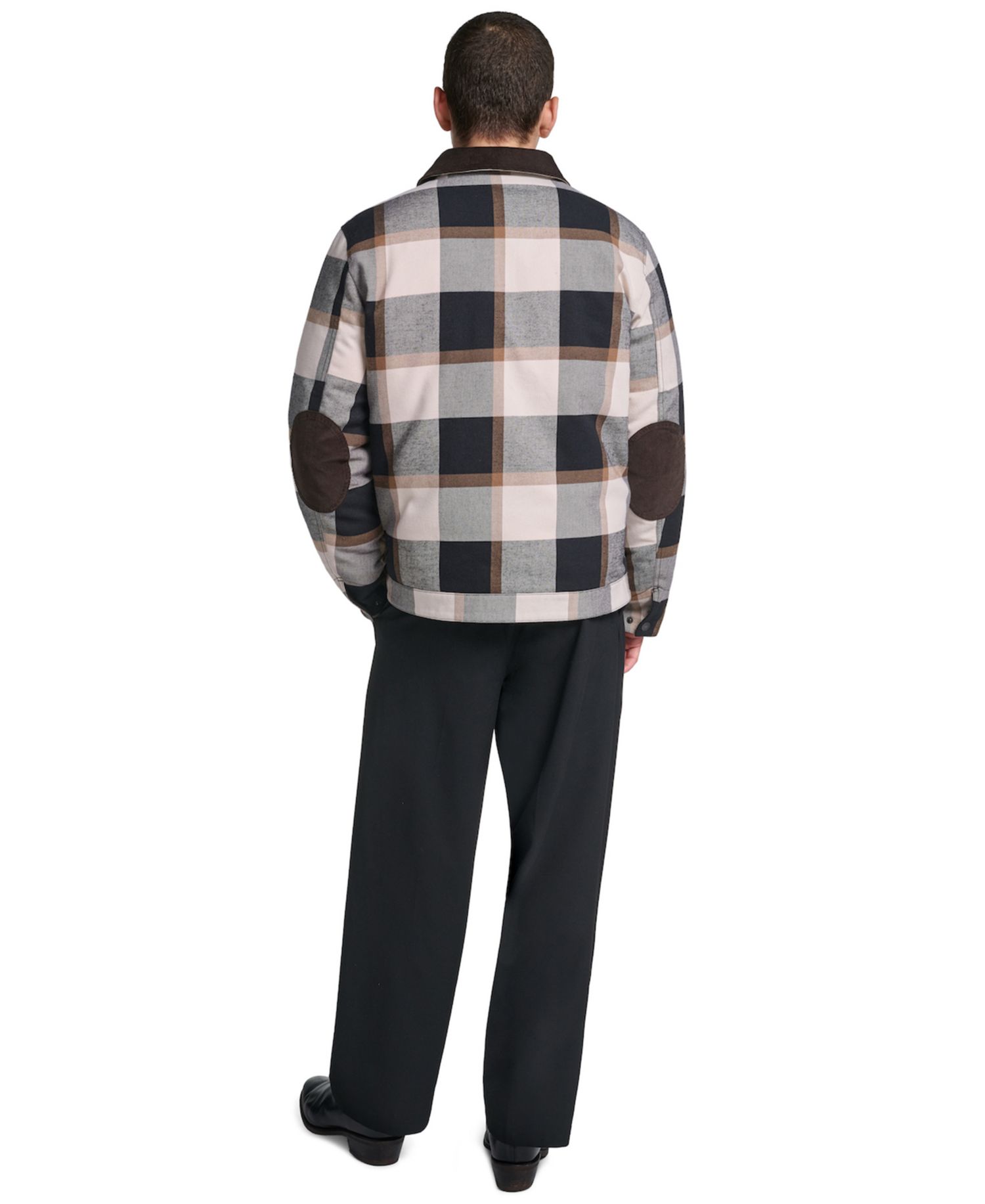 Men's Plaid Cord Details Shirt Jacket