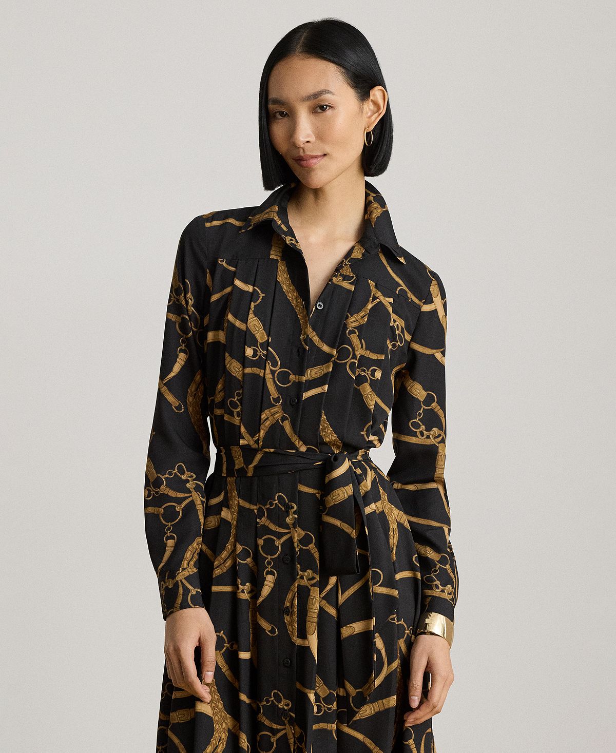 Lauren Ralph Lauren Women's Belting Print Pleated Shirt Dress view 3 — MAYCSS fashion products