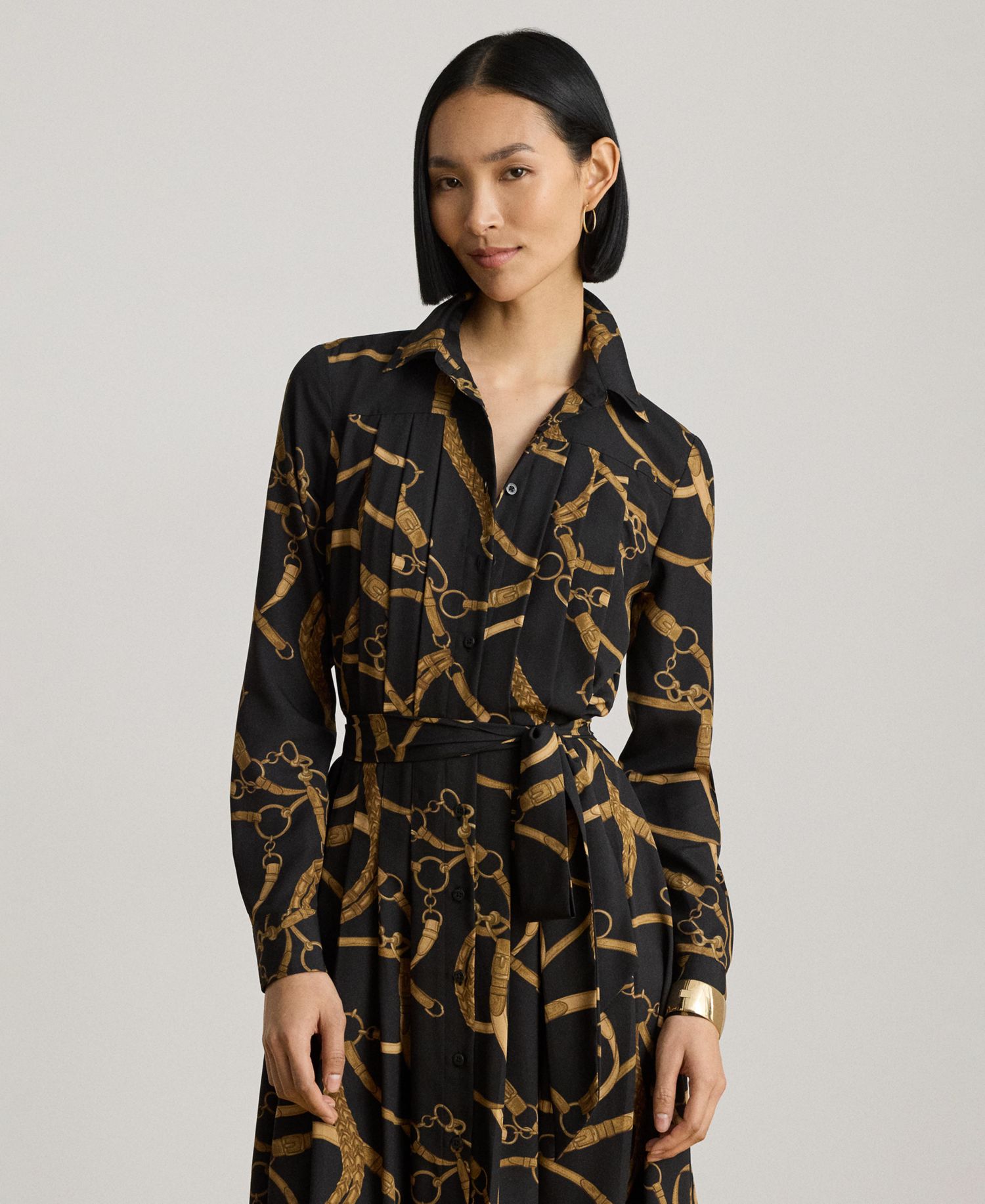 Women's Belting Print Pleated Shirt Dress