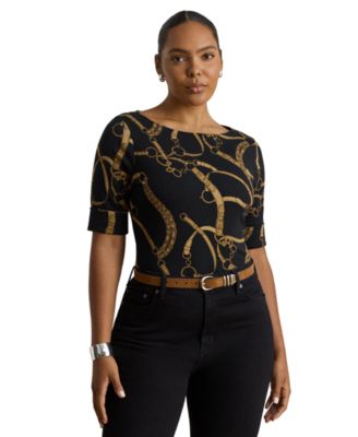 Women's Boat Neck Belting Print T-Shirt