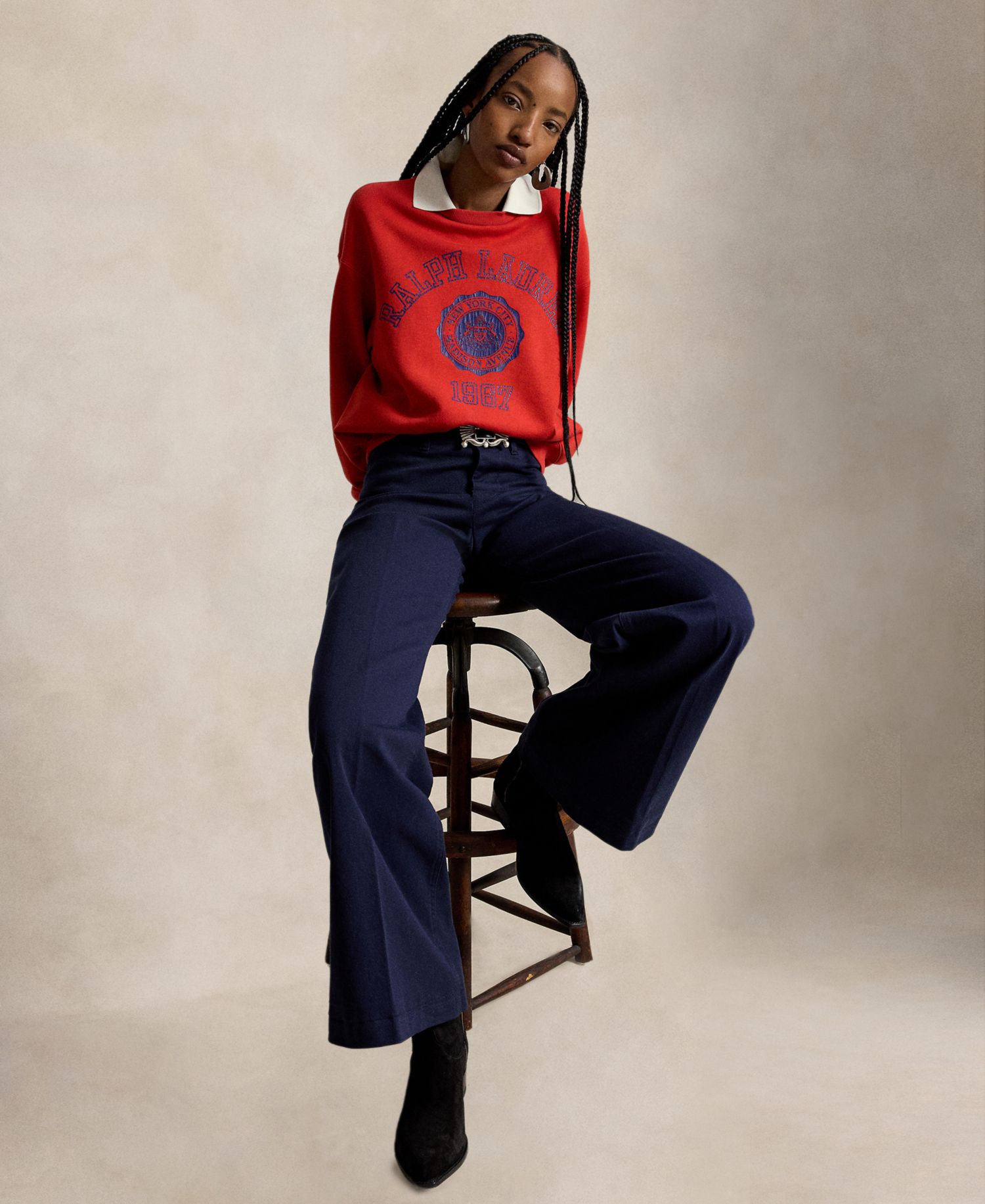 Women's Polo Collar Crewneck Sweatshirt