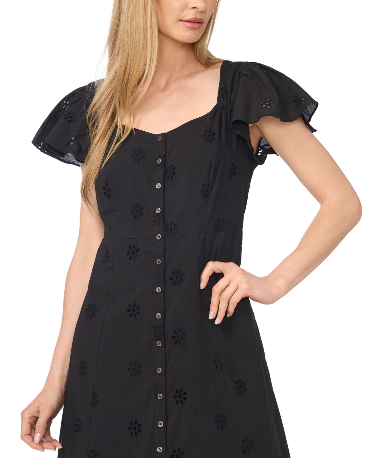 Women's Flutter-Sleeve Sweetheart Neck Midi Dress