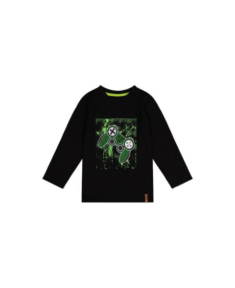 Футболка Deux par Deux Long Sleeve для мальчиков, цвет: Чёрный / Зелёный