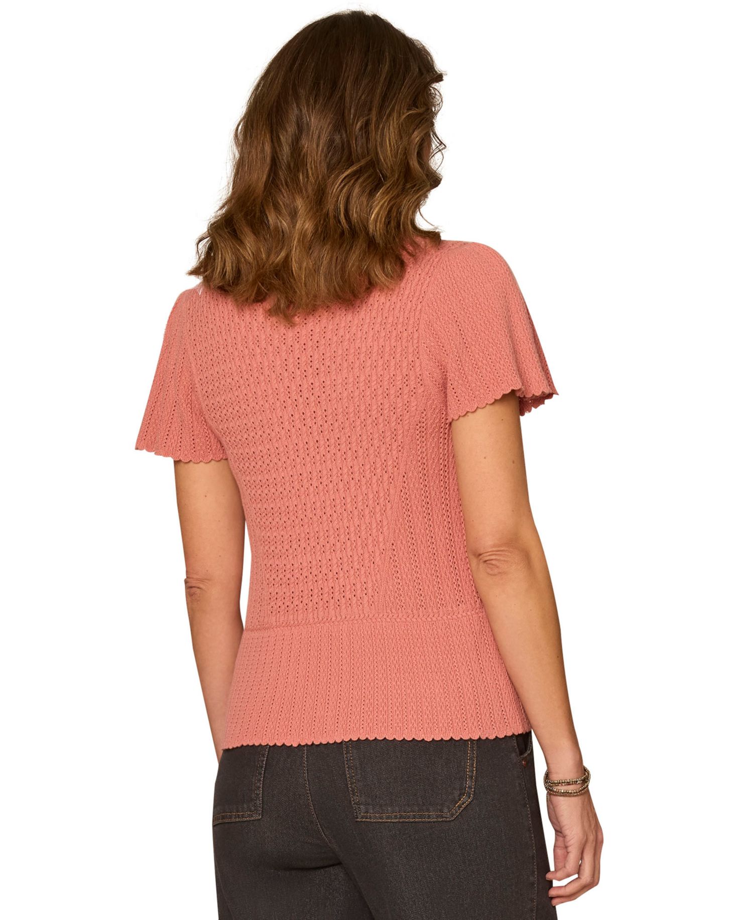 Petite Flounce Crochet Round Neck Sweater