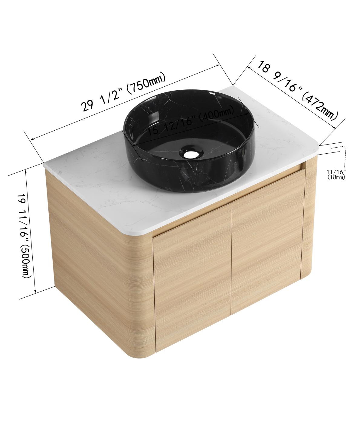 Sillysis Inch Wall Mounted Modern Bathroom Vanity with Plywood Cabinet, Stone Countertop
