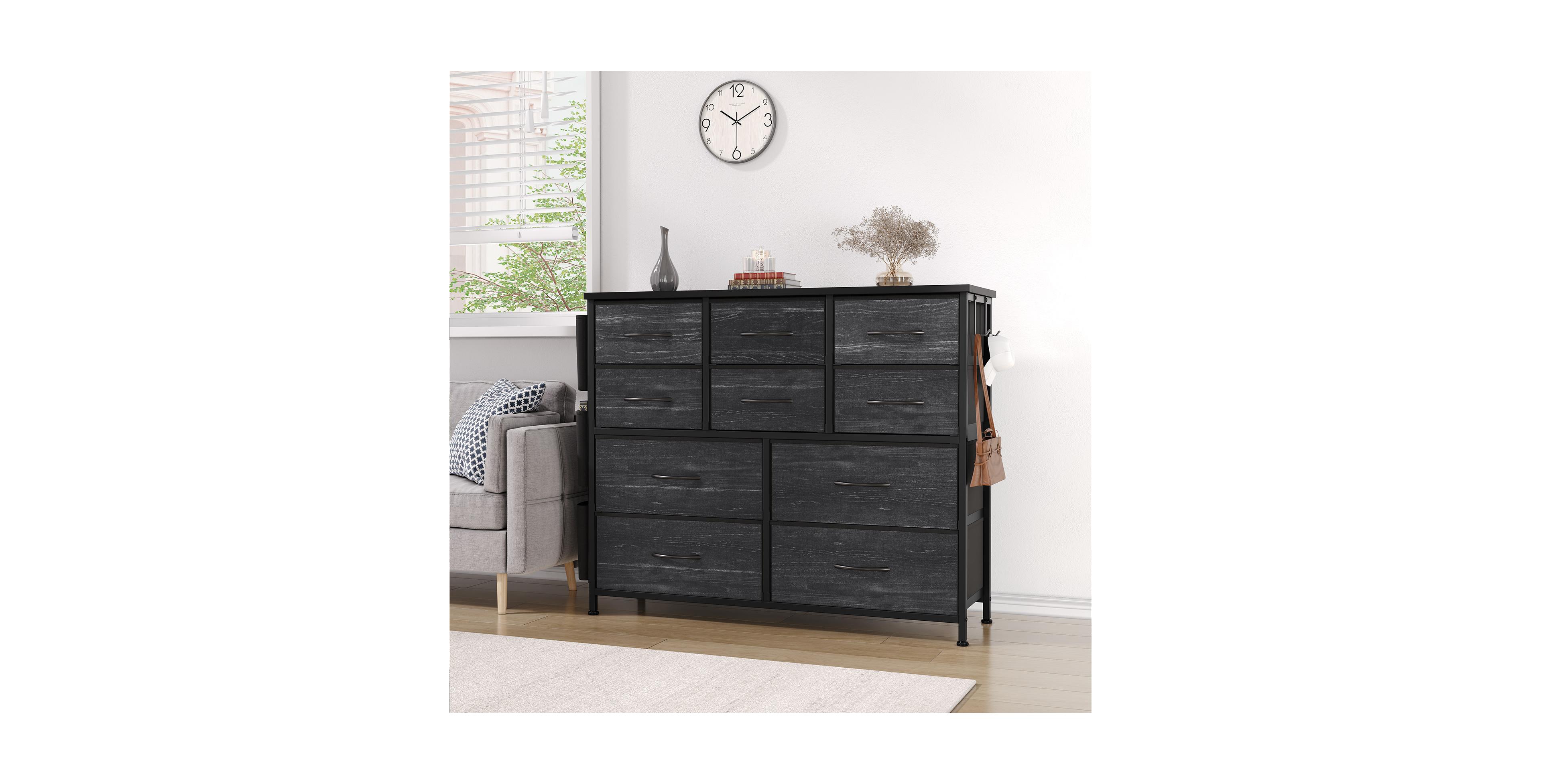 homfan 10 Drawer Dresser, 39 Inch Steel and Fabric Chest of Drawers with Side Pockets for Bedroom or Living Room