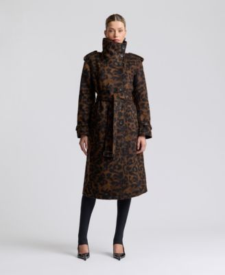 Women's Leopard Wool Trench Coat