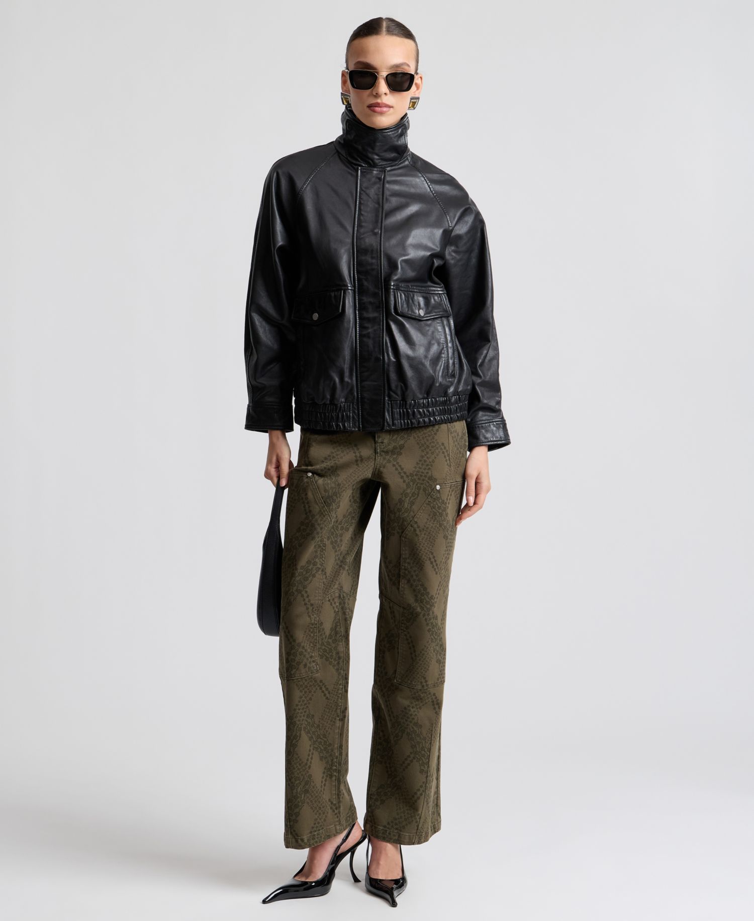 Women's Leather Bomber Coat