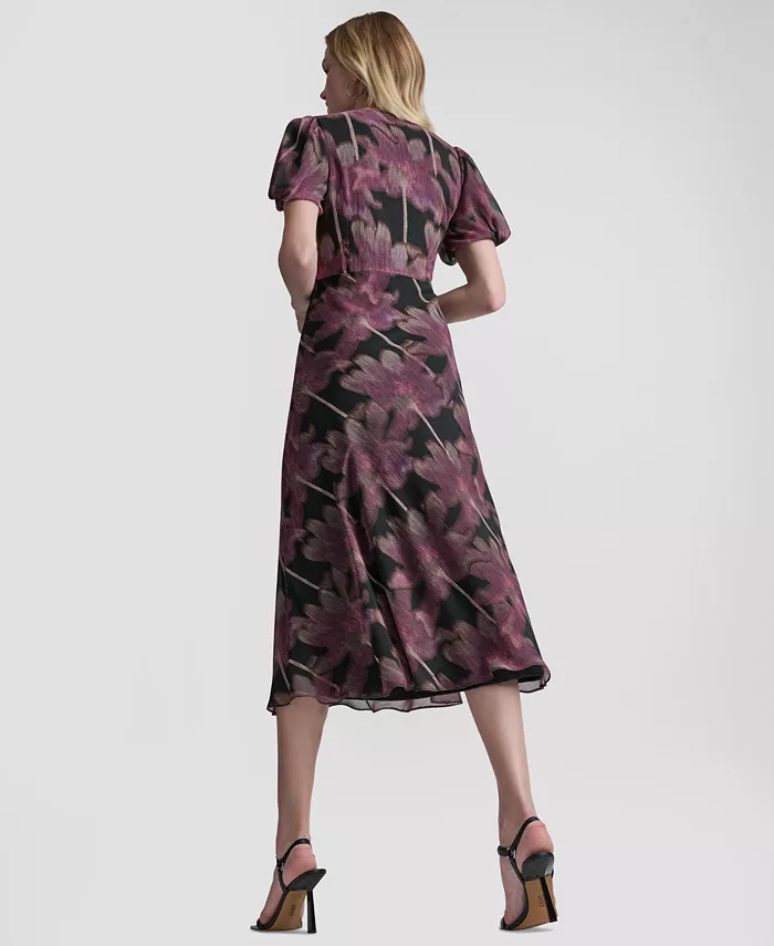Women's Printed V-Neck Midi Dress - thumbnail 4