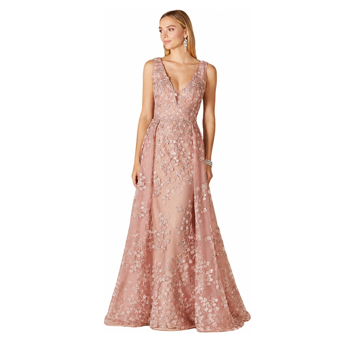 Women's Floral Applique Overskirt Dress