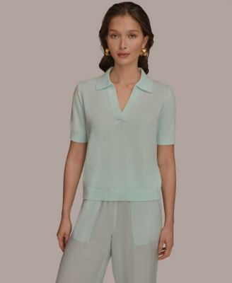 Women's Cotton Cashmere Polo Sweater with Elbow-Sleeve