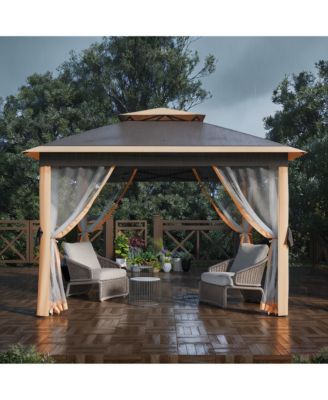 Pop Up Gazebos with Overhanging Eaves, Outdoor Folding Canopy with Mesh Sidewalls Zipper Doors, for Patio Backyard Party