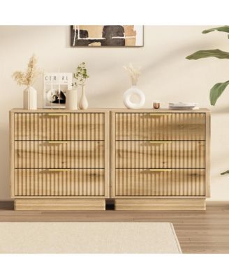 3 Drawer Dresser, Set of 2 Wood Chest of Drawers with Metal Handles for Bedroom or Living Room, Spacious Bedside Table and End Table